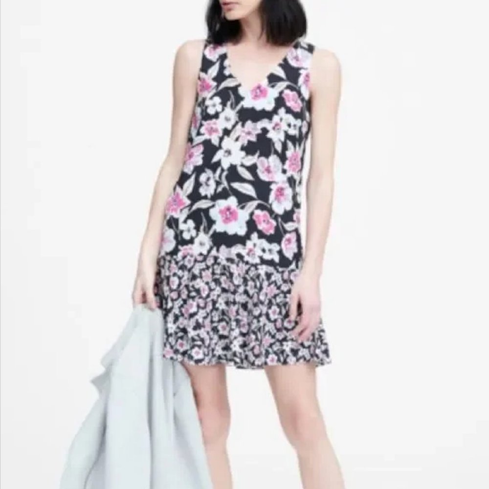 Banana Republic Mixed Floral Drop Waist Flounce Shift Dress